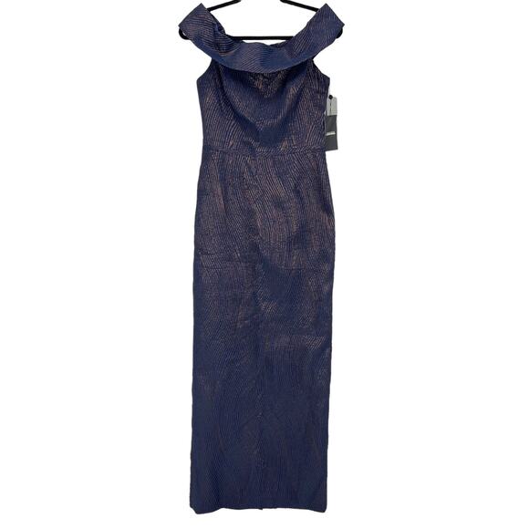 NWT Rickie Freeman Teri Jon Off-The-Shoulder Metallic Jacquard Gown Size 6 - Picture 4 of 11